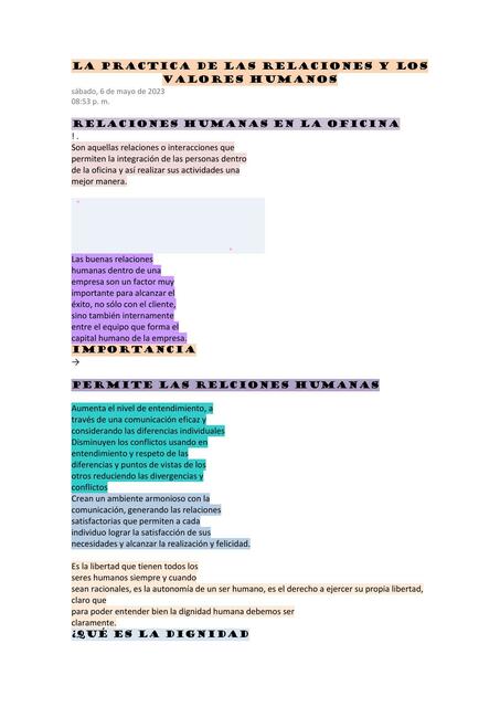 La Práctica de las Relaciones y los Valores Humanos 