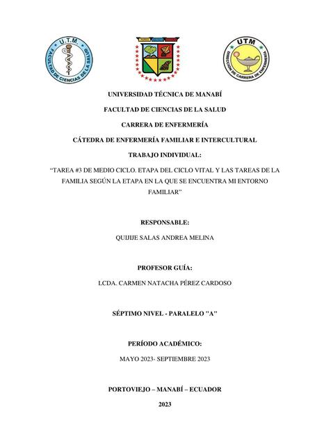 Etapa del Ciclo Vital y las Tareas de la Familia Según la Etapa en la que se Encuentra mi Entorno Familiar 