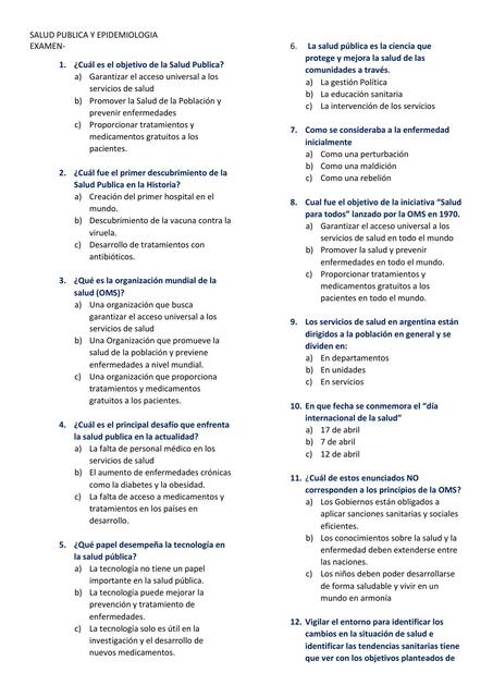 Salud Pública y Epidemiología- Examen 