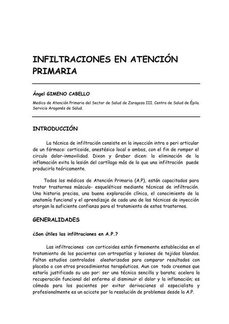 Infiltraciones en Atención Primaria 