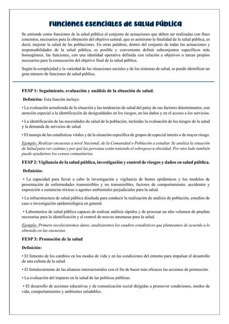 Funciones Esenciales de Salud Pública