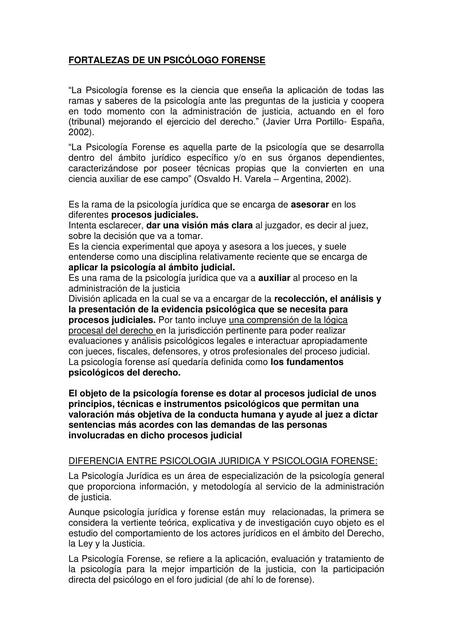 Fortalezas de un Psicólogo Forense Fortalezas de un Psicólogo Forense