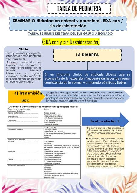 Hidratación enteral y parenteral. EDA con / sin deshidratación