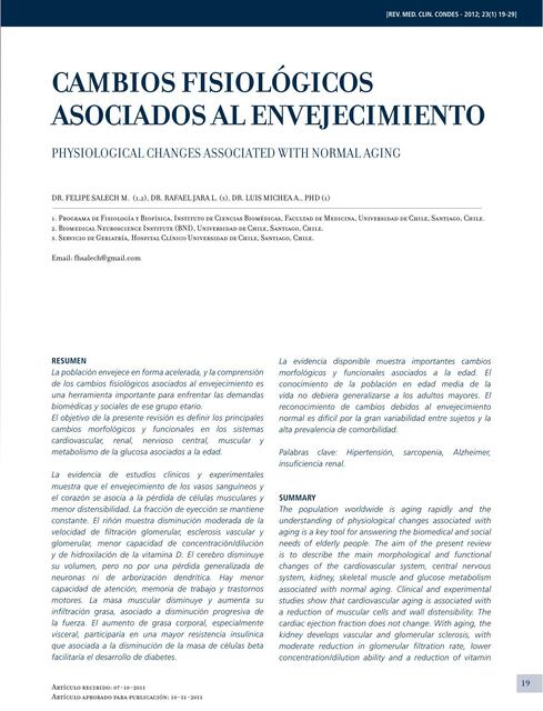 Cambios Fisiológicos Asociados al Envejecimiento