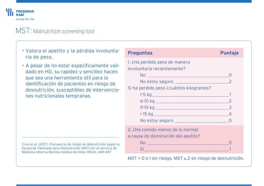 MST: malnutrition screening tool 