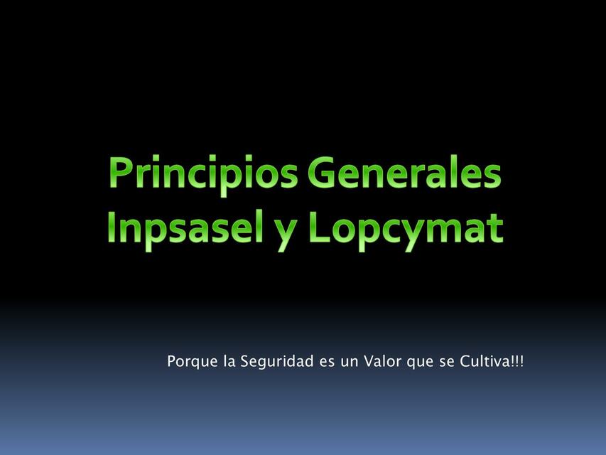 Principios Generales Inpsasel y Lopcymat 