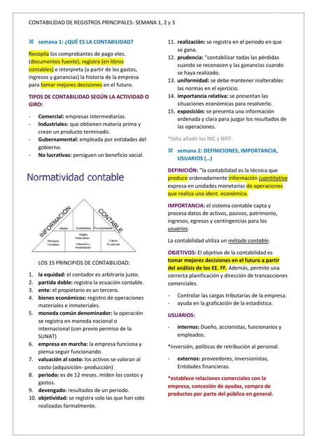 Contabilidad de  registros principales semana 1, 2 y 3 