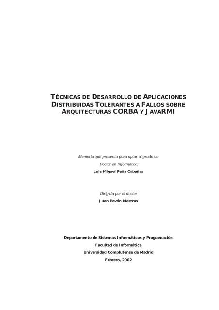 Técnicas de Desarrollo de Aplicaciones Distribuidas Tolerantes a Fallos sobre Arquitecturas 