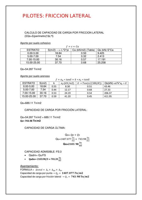 Pilotes: Fricción Lateral 