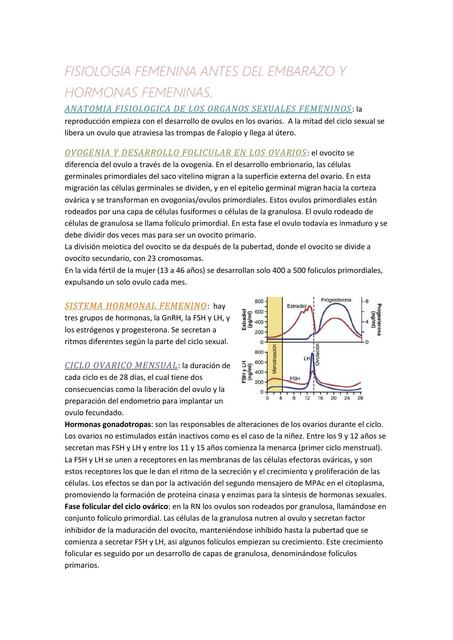 Fisiología Femenina Antes del Embarazo y Hormonas Femeninas 