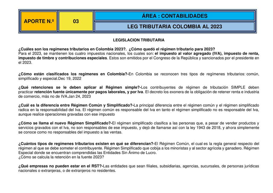 LEG Tributaria Colombia al 2023 