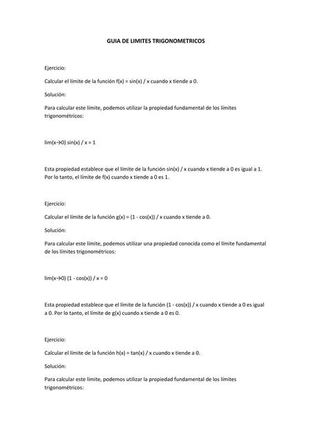 Guía de Límites Trigonométricos 