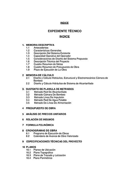 INDICE EXPEDIENTE TECNICO