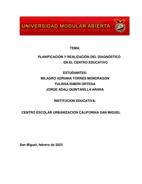 Planificación y realización del diagnóstico en el centro educativo