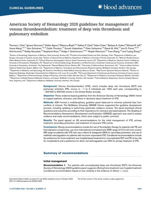 American Society of Hematology guidelines for management 