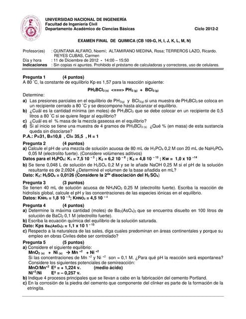 Examen Final de Química | Unidocs | uDocz