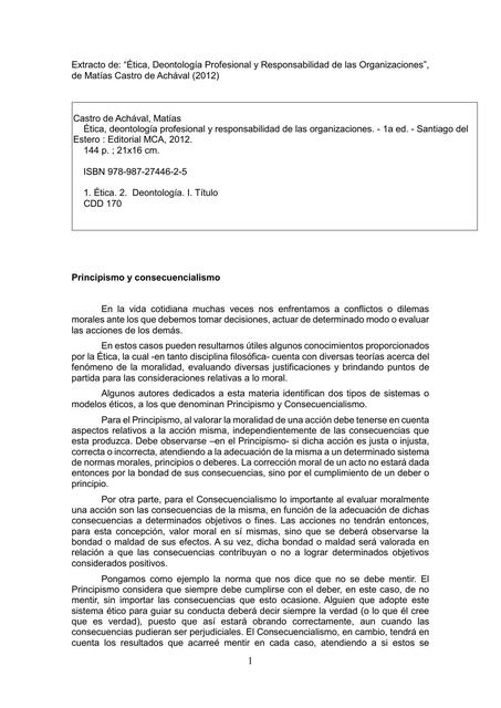 Principismo y Consecuencialismo (Deontología Profesional)