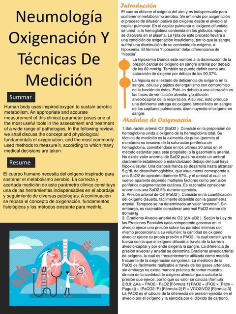 Neumología Oxigenación Y Técnicas De Medición