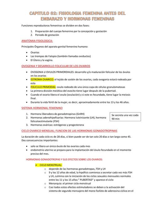 Fisiología femenina antes del embarazo y hormonas femeninas 