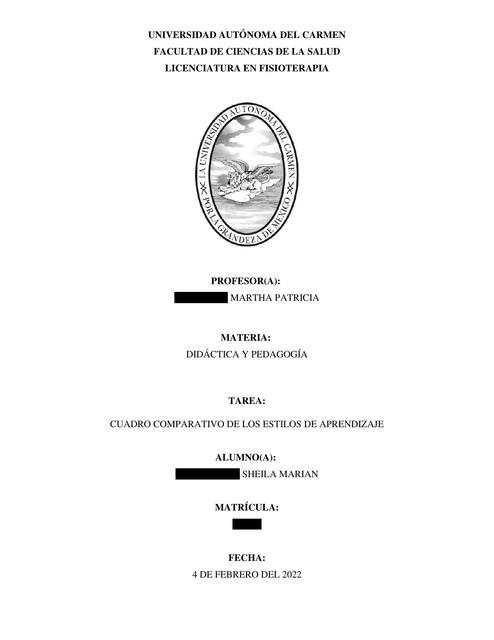 Cuadro Comparativo de los Estilos de Aprendizaje 