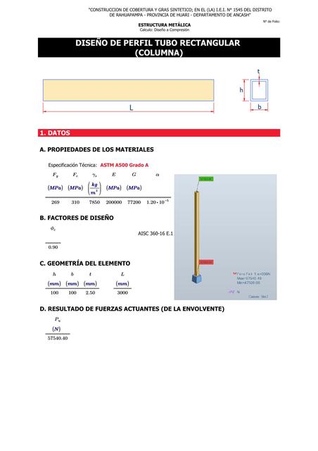 Perfil Tubo Rectangular Columna 