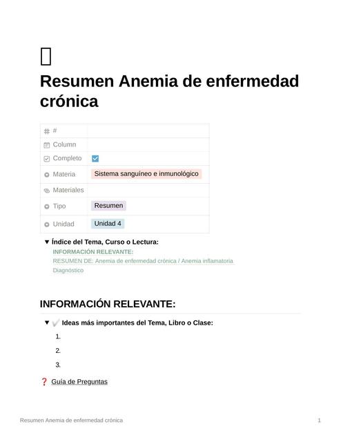 Resumen Anemia de Enfermedad Crónica