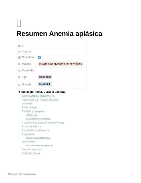 Resumen Anemia aplásica 