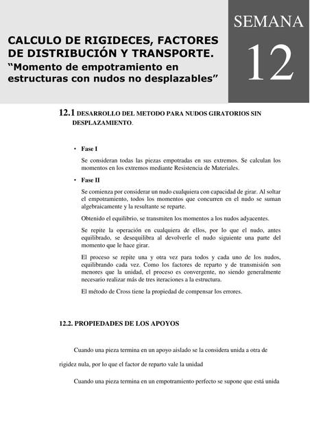 Cálculo de Rigideces, factores de distribución y transporte