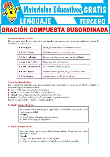 Las Oraciones Compuestas Subordinadas Para Tercero