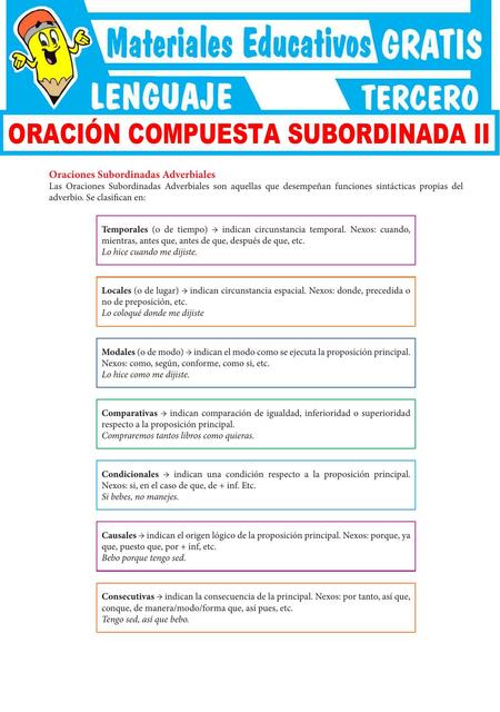 Oraciones Subordinadas Adverbiales Para Tercer Grado