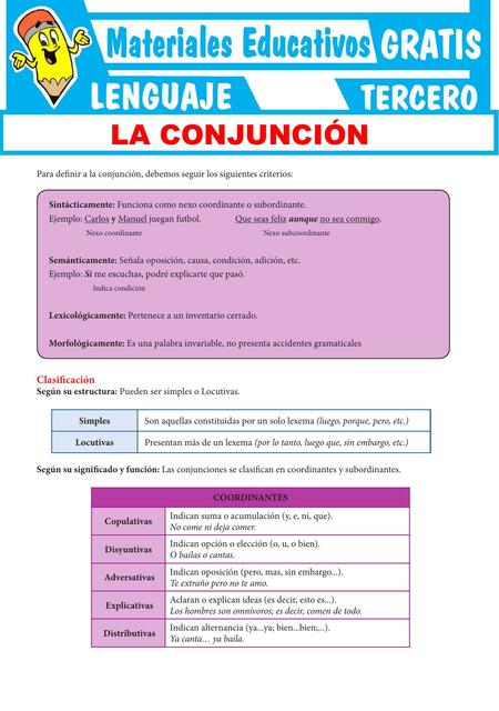 Clases de Conjunciones Para Tercer Grado