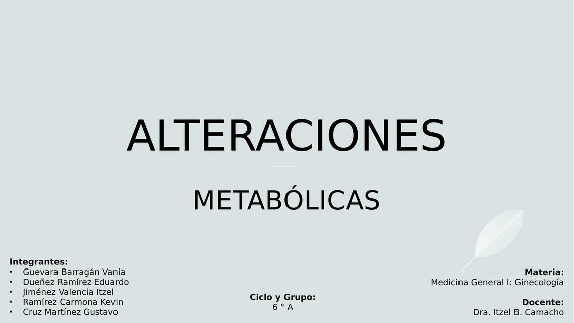 Alteraciones Metabólicas 