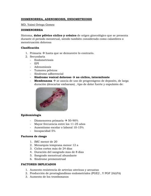 Dismenorrea, Adenomatosis, Endometriosis