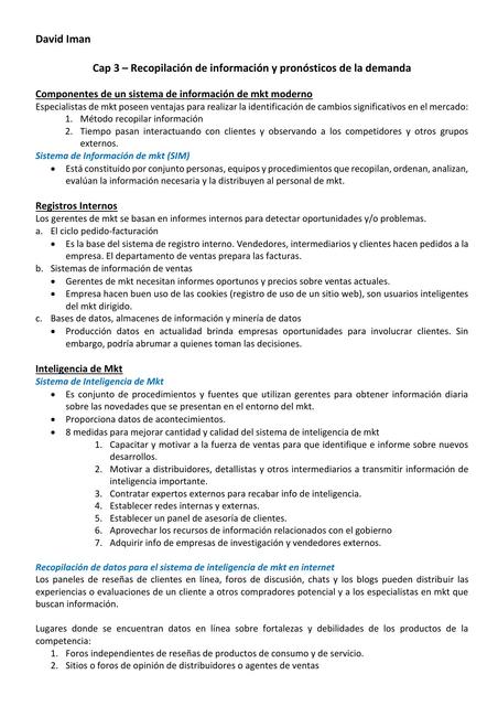 Recopilación de información y pronósticos de la demanda