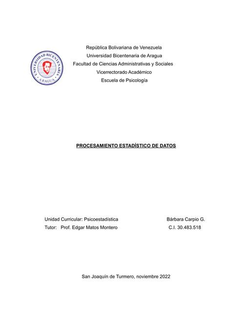 Procesamiento Estadístico de Datos - Informe Psicoestadística