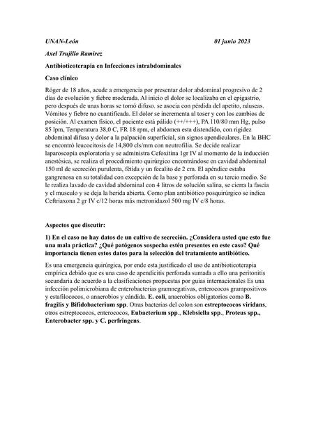 Antibioticoterapia en Infecciones intrabdominales Caso clínico