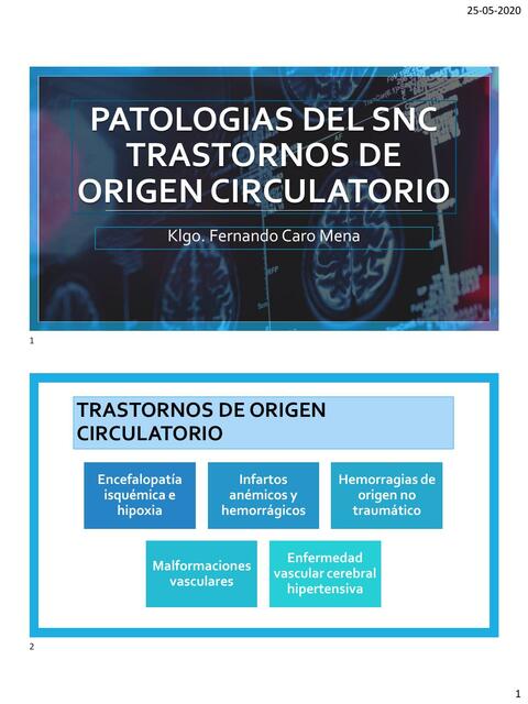 Patologías del SNC transtornos de origen circulatorio