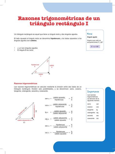 Razones trigonométricas de un triángulo rectángulo 