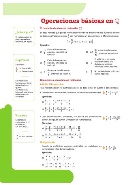 Operaciones básicas en racionales 