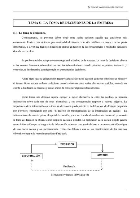 La Toma de Decisiones de la Empresa 