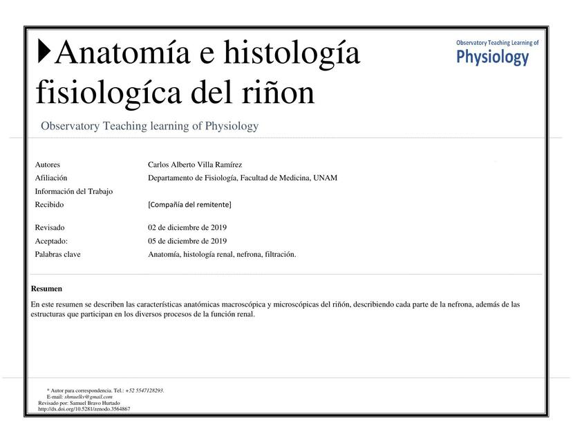 Anatomía e Histología Renal 