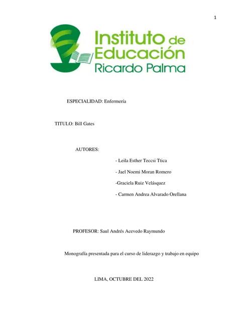 Monografía Presentada para el Curso de Liderazgo y Trabajo en Equipo