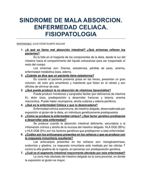 Síncrome de mala absorción, enfermedad celiaca, fisiopatología