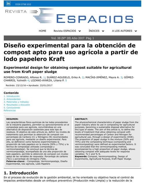 Diseño experimental para la obtención de compost para uso agrícola