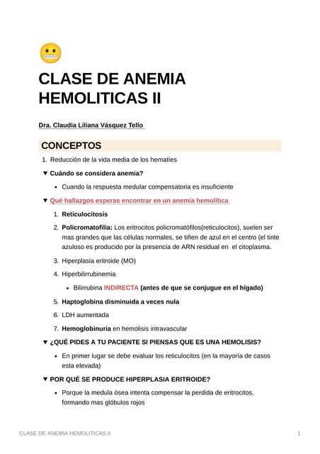 Clase de Anemias Hemolíticas II 