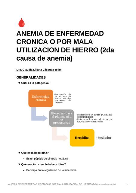 Anemia de Enfermedad Crónica o por Mala Utilización de Hierro 