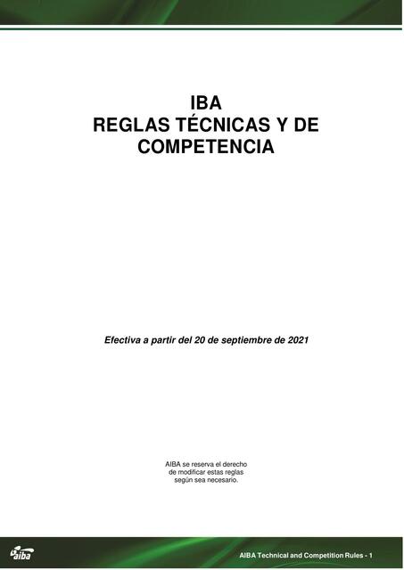 AIBA Technical and Competition Rules 