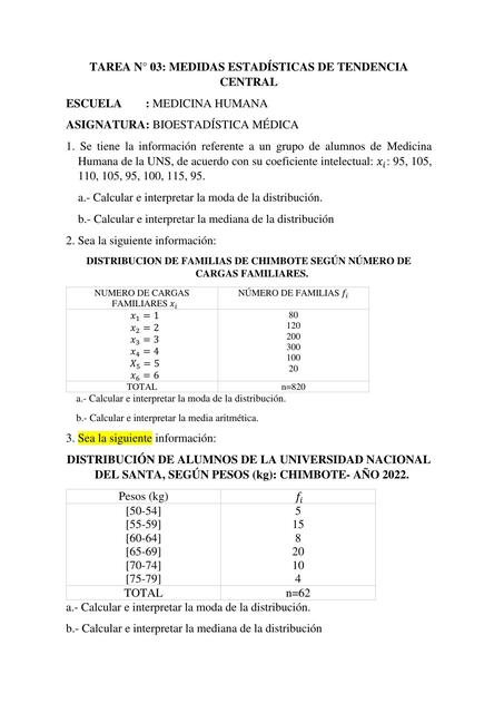 Tarea No. 03 Medidad estadísticas de tendencia central