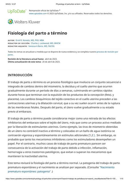 Fisiología del Parto a Término 