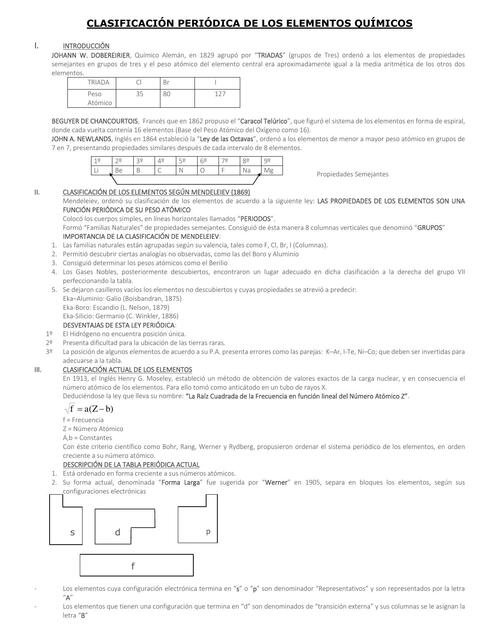 Clasificación Periódica de los Elementos Químicos 